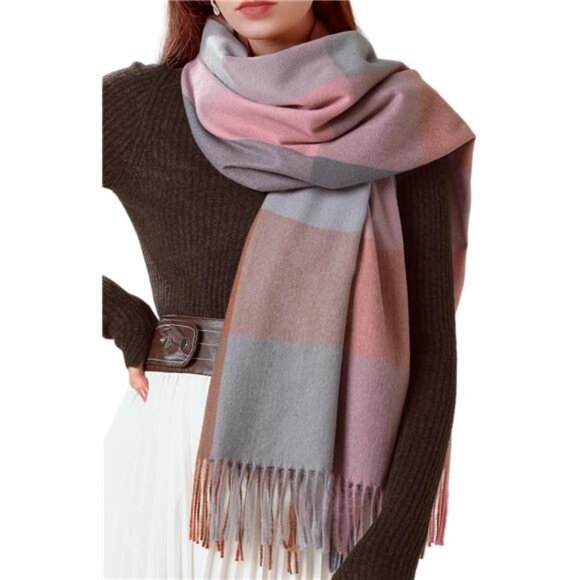 Womens plaid blanket scarf winter cashmere feel soft warm large thick cozy shawl - Picture 1 of 7